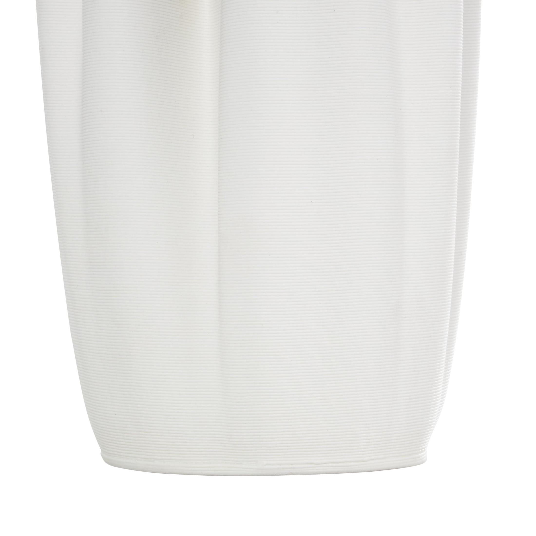 DecMode 10" Abstract Ribbed Dimensional Folded White Ceramic Vase with Compact Wavy Rim