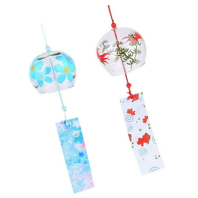 Glass Wind Chime Japanese Style Wind-Bell Hanging Decor 2Pcs for Decoration
