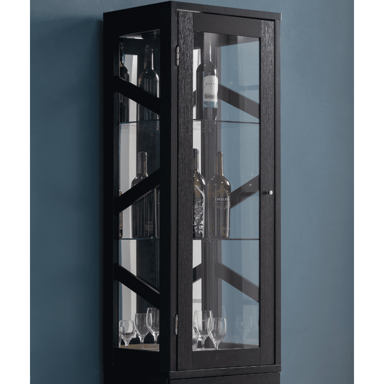 Elegant Mirror Curio 2 Clear Glass Shelves Floating Effect LED Display Cabinet