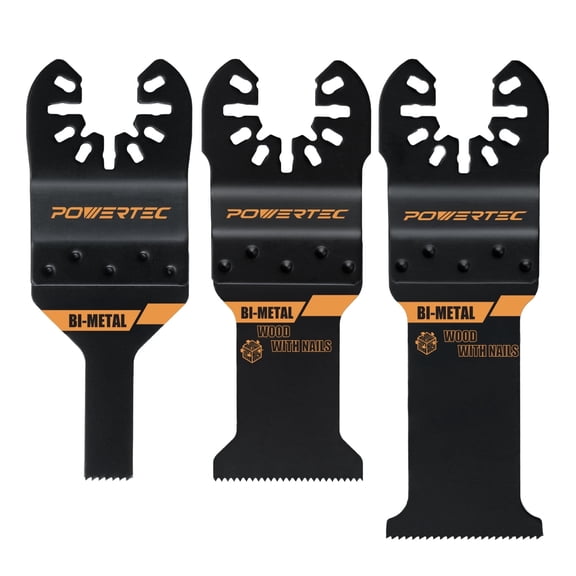 POWERTEC Oscillating Tool Blade 3pc Set – Bi-Metal Multitool Blades for Fast Wood Cutting, Detail Work, and General Purpose Applications (14502N)
