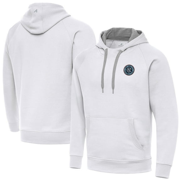 Men's-Antigua  White New York City FC Victory Fleece Raglan Pullover Hoodie