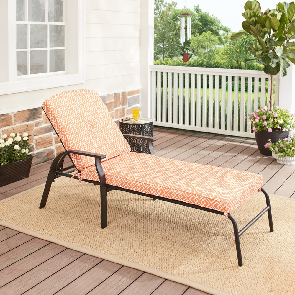 Mainstays Belden Park Cushion Steel Outdoor Chaise Lounge Orange