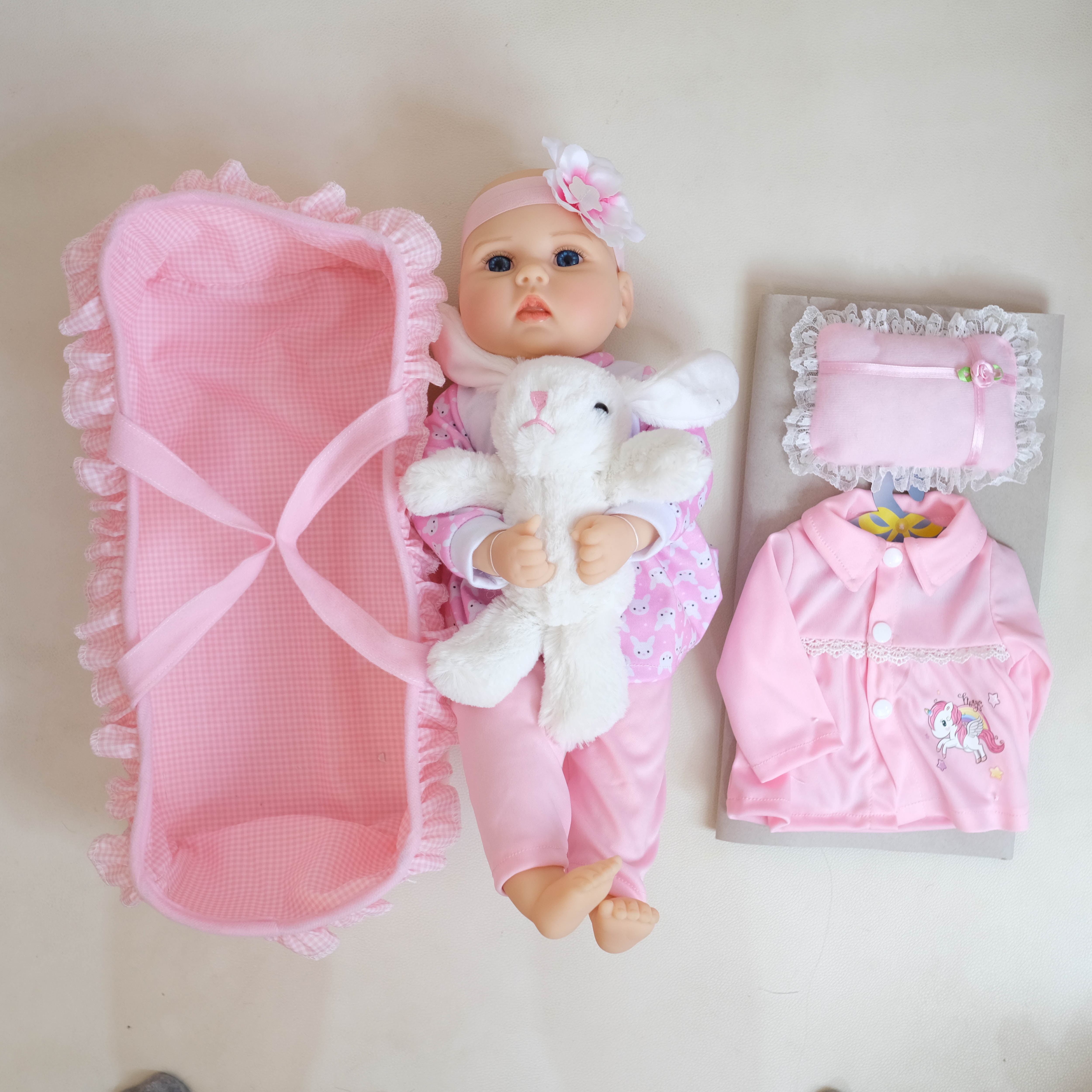 Finished 18Inch 45cm Reborn Baby Dolls That Look Real Handmade Realistic Newborn Baby Doll Machine Wash'n Dry Doll Playset Lifelike Baby Girl Doll Toys Set for Birthday Gift for Kids