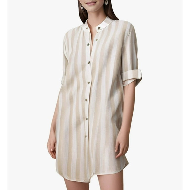 Soki Chemise Boutonnée Grande Taille pour Femmes Chemise Décontractée Rayée à Manches Longues Blouse d'Automne Col Chemisier de Bureau