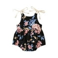 thumbnail image 3 of Douhoow Baby Girl Suspender Jumpsuits Casual Flower Print Round Neck Bow Lace-Up Triangle Romper, 3 of 8