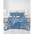 thumbnail image 2 of Quilts Twin-XL Size Bedding Set, Navy Blue Coral Coastal Lightweight Quilted Comforter, Ocean Nautical Seaside Beach Soft Reversible Bedspread Coverlet with Pillow Covers for All Season, 68" x 98", 2 of 7