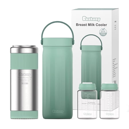 Dushany Breast Milk Storage Bottles, 22 oz Portable Insulated Cooling Bottles with Travel Cooler Case, 2 Count, Green