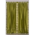 thumbnail image 3 of Tab Top Sheer Sari Curtains 43"W x 36"L matching tiebacks- Handcrafted Olive Green Indian Drapes Unlined for light & airy ambience Perfect for Living/Bedroom/Dining Room Sold in Pairs, 3 of 5
