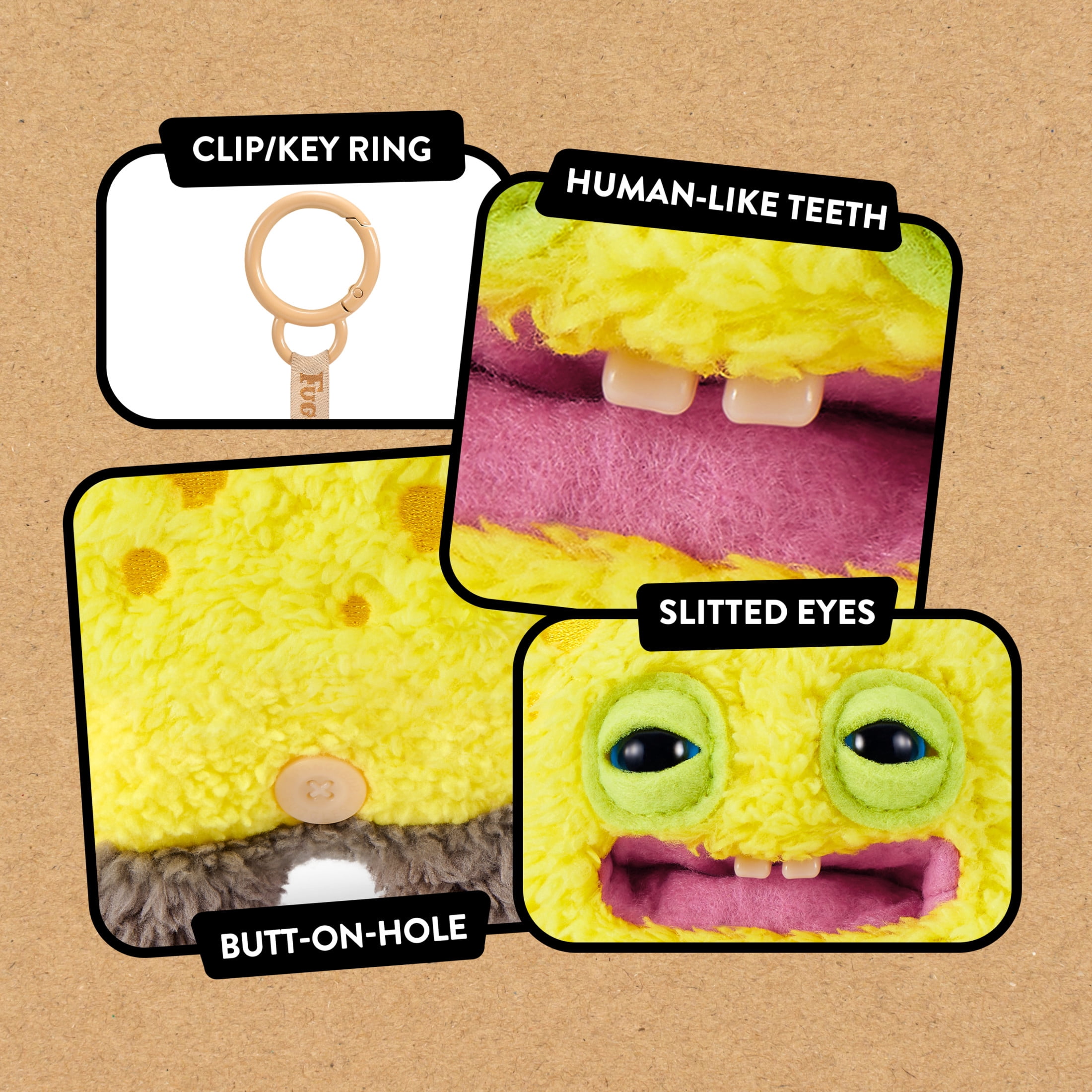 Fuggler SpongeBob Key Rings 5 inch (SquarePants), Funny Ugly Monster Plush Keychain by ZURU