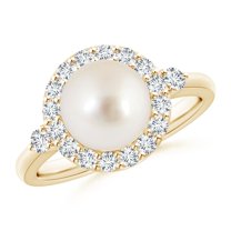 ANGARA South Sea Cultured Pearl Halo Engagement Ring in 14K Yellow Gold for Women | June Birthstone, Birthday, Anniversary, Jewelry Gift for Women | Pearl Ring