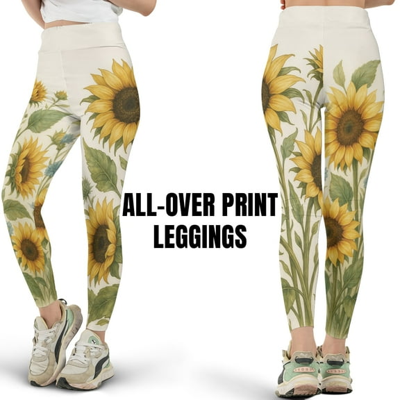 Lotusprinthandmade Sunflower Print All-over Print Leggings XS-5XL (S), High-Waist Leggings For Lovers