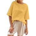 thumbnail image 1 of WEIYLL Ladies T Shirts Classic With Button Detail Short Sleeve Spring Summer Yellow Tee Sizes S, 1 of 9