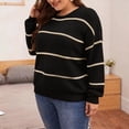thumbnail image 6 of Plus Size Striped Sweaters Women Loose Fit Warm Knit Crewneck Pullover L-3XL Fall Winter Casual Jumper Tops, Black 2XL, 6 of 8