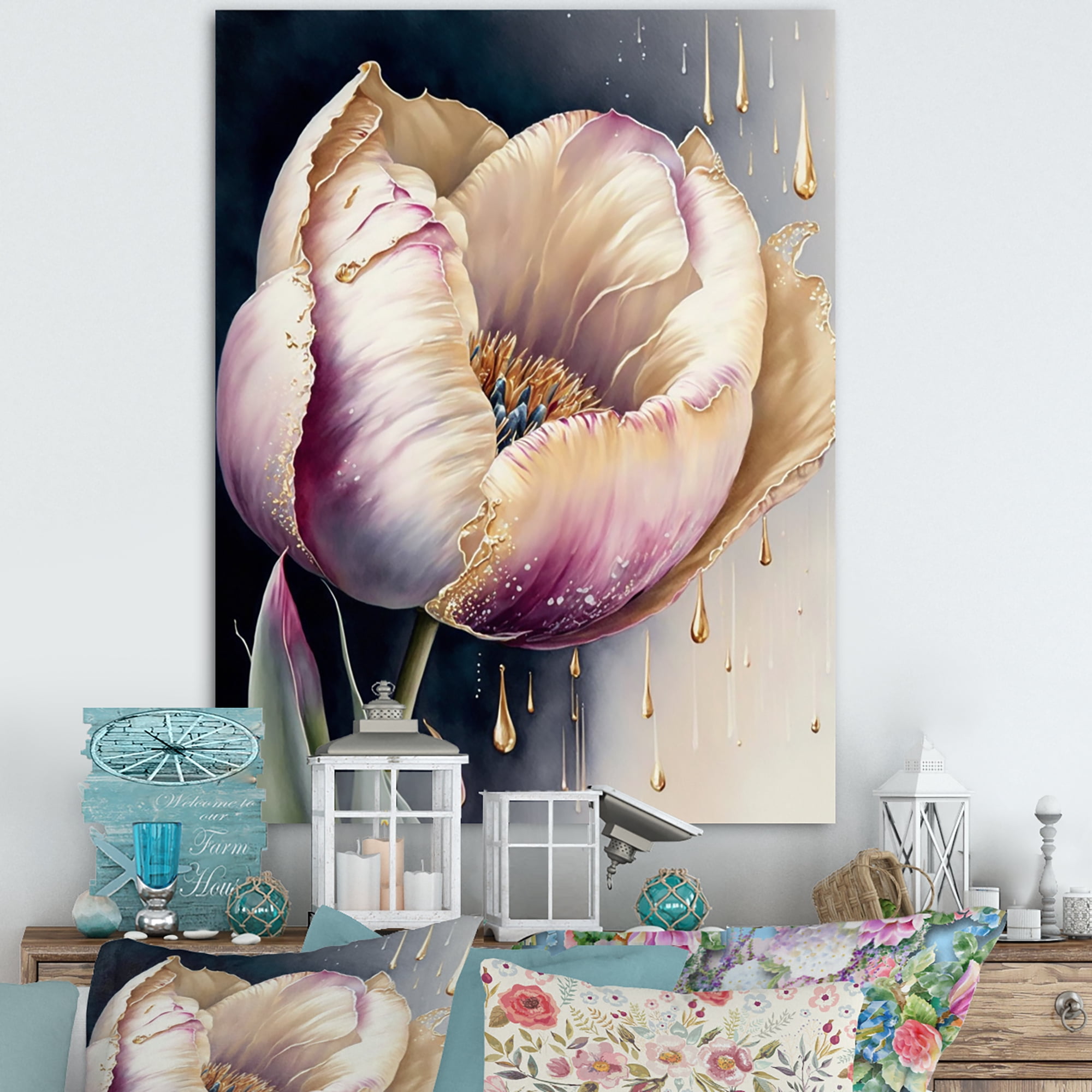 Designart Cream And Purple Tulip I Canvas Wall Art