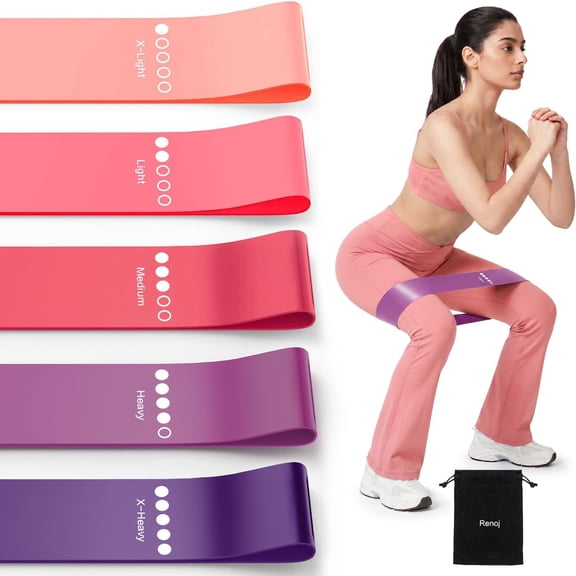 Resistance Bands for Working Out, 5-Pack Elastic Exercise Bands for Strength Training, Stretching, Workout; Home Gym Equipment for Women Men, Pilates Yoga Physical Therapy, Leg Glute Arm Exercise Kit