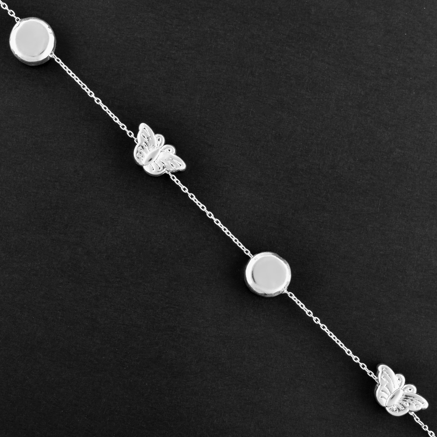 QNAVIC 925 Sterling Silver Dainty Charm Bracelet, Silver Flat Round Butterfly Charm, Fashion Unique Handmade Women Jewelry, Christmas gift