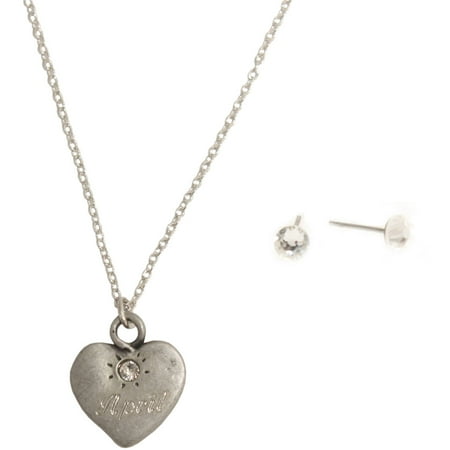 April Birthstone Rhodium Necklace And Earrings Jewelry Set April Birthstone Rhodium Necklace And Earrings Jewelry Set