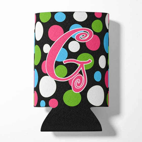 Letter G Initial Monogram - Polkadots and Pink Can or Bottle Hugger