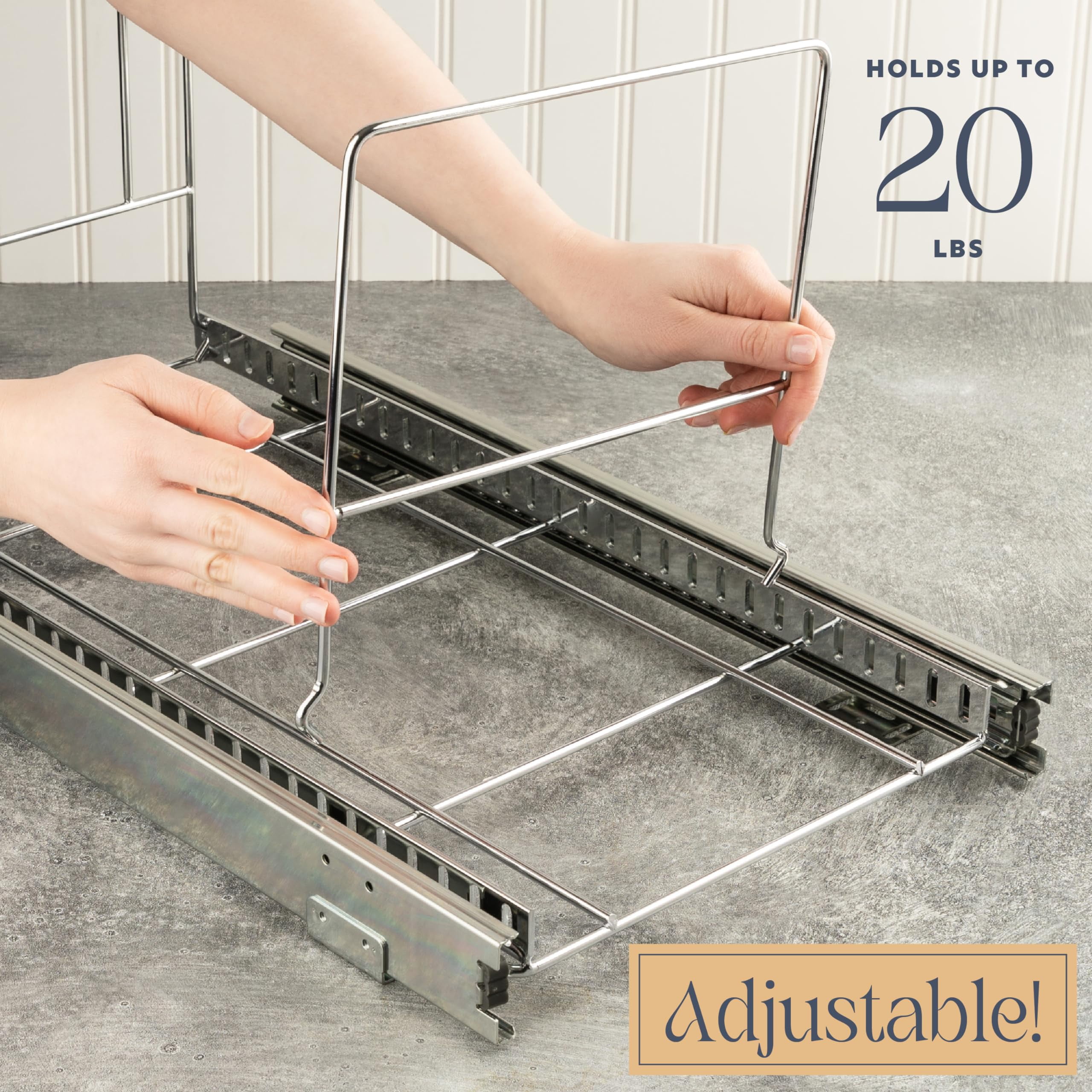 Pull Out Trash Can Shelf - Adjustable –14 3/4"H x 12 1/8"W x 21"D