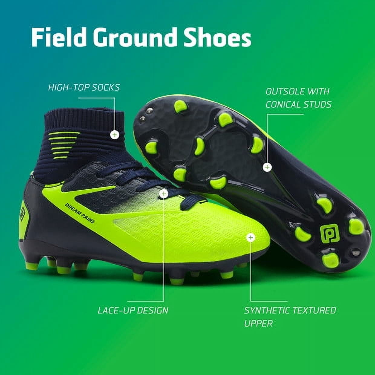 BURUDANI Kids Boys Girls Soccer Trainers Cleats Shoes Sport Football Shoes Dark/Blue/Neon/Green Size 6