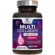 Multi Collagen Pills 2400 mg - Advanced Types I, II, III, V, X - Hydrolyzed Multi Collagen Peptides Pills, Collagen Supplements for Women & Men - Hair, Skin, & Nail Support Supplement - 120 Capsules