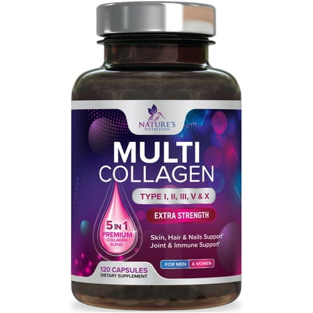Multi Collagen Pills 2400 mg - Advanced Types I, II, III, V, X - Hydrolyzed Multi Collagen Peptides Pills, Collagen Supplements for Women & Men - Hair, Skin, & Nail Support Supplement - 120 Capsules