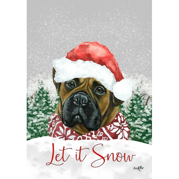 Bull Mastiff - Hippie Hound Studios Let it Snow Christmas Garden Flag