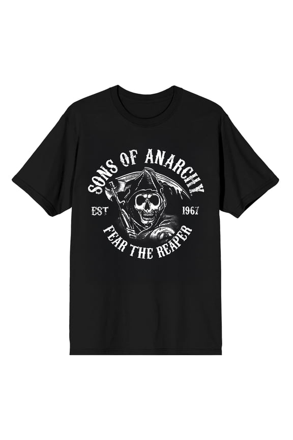Sons of Anarchy Fear the Reaper Men's Graphic Tee | Screen-Printed Skull Badge | 100% Cotton Crew Neck Short Sleeve T-Shirt-XXL