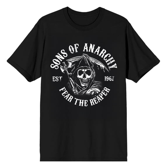 Bioworld Sons of Anarchy Fear the Reaper Men's Graphic Tee | Screen-Printed Skull Badge | 100% Cotton Crew Neck Short Sleeve T-Shirt-XS