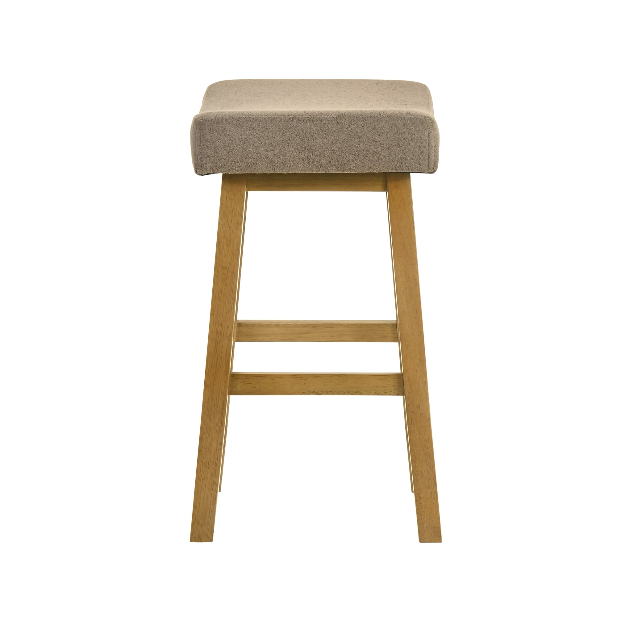 Lenon Modern Farmhouse Wood Counter Height Kitchen Bar Stool in Amber Glow Finish with Taupe Fabric Upholstered Seat - Set of 4