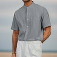 thumbnail image 2 of Men's Casual Linen Shirt Short Sleeve Breathable Comfortable Summer Spring Relaxed Fit Stand Collar Button Down Lightweight Tops for Daily Work Outing Men's Loose Fit Casual Fashion Shirt, 2 of 4
