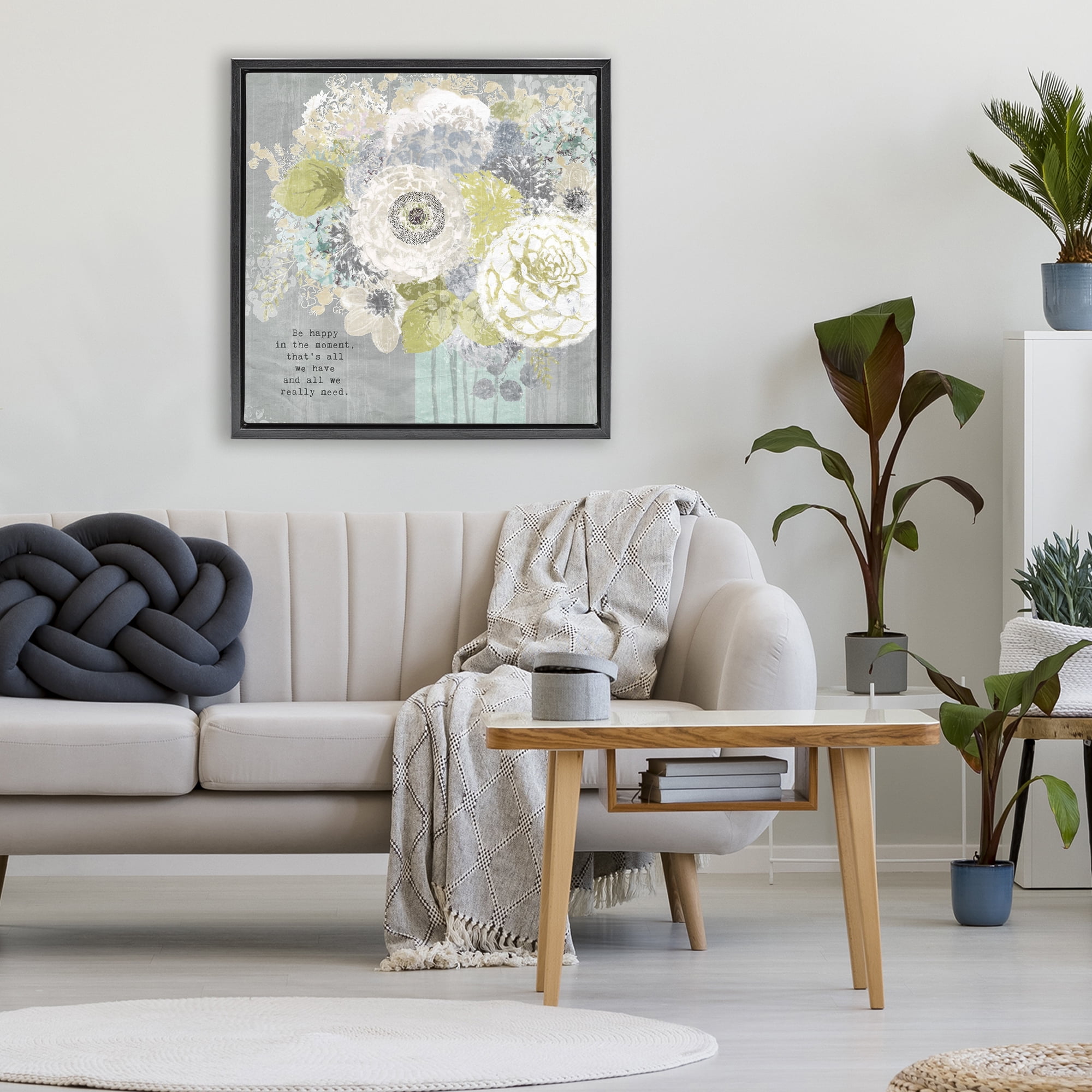 Stupell Industries Happy In The Moment Black Framed Floater Canvas Wall Art, design by Suzanne Nicoll
