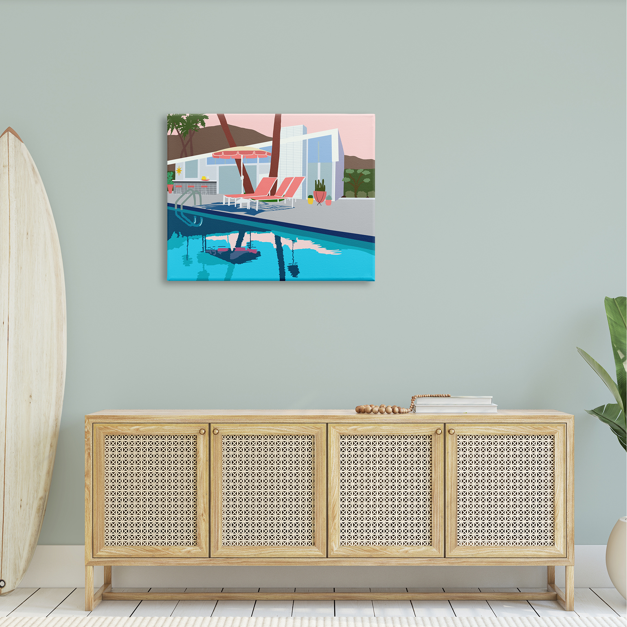 Stupell Industries Modern Tropical Vacation Home Poolside Lounge Chairs Canvas Wall Art, 40 x 30, Design by Jen Bucheli