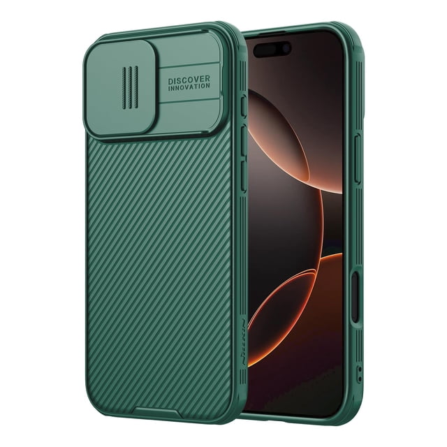 Funda Nillkin para iPhone 16 Pro Max, cámara deslizante verde de 6,9 pulgadas