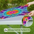 thumbnail image 6 of Colorful Rainbow Tie Dye Spiral Pattern Square Fitted Tablecloth with Elastic Edge,Square Table Cover,Washable Elastic Table Cover for Home Kitchen Party Decor 36"x36", 6 of 6