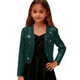 thumbnail image 4 of FAVIPT Glitter Sequin Crop Bolero Shrugs for Girls Open Front Fashion Cardigan Sparkly Shawl Jackets for Evening Dress Green,13 Years, 4 of 8