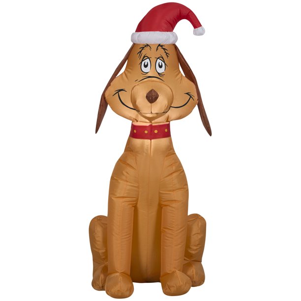 Gemmy 3.5' Inflatable Max The Dog Grinch Wearing Santa Hat Indoor