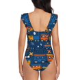 thumbnail image 6 of Yiaed Funny Steam Train Print Women's Ruffled One Piece Swimsuit V Neck Swimwear Slimming Monokini for Woman-Medium, 6 of 8
