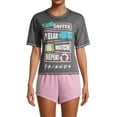 thumbnail image 7 of Women's Friends TV Show Pajama Set 3 PC Coffee Relax Watch Repeat Shirt And Shorts With Crew Socks, 7 of 7