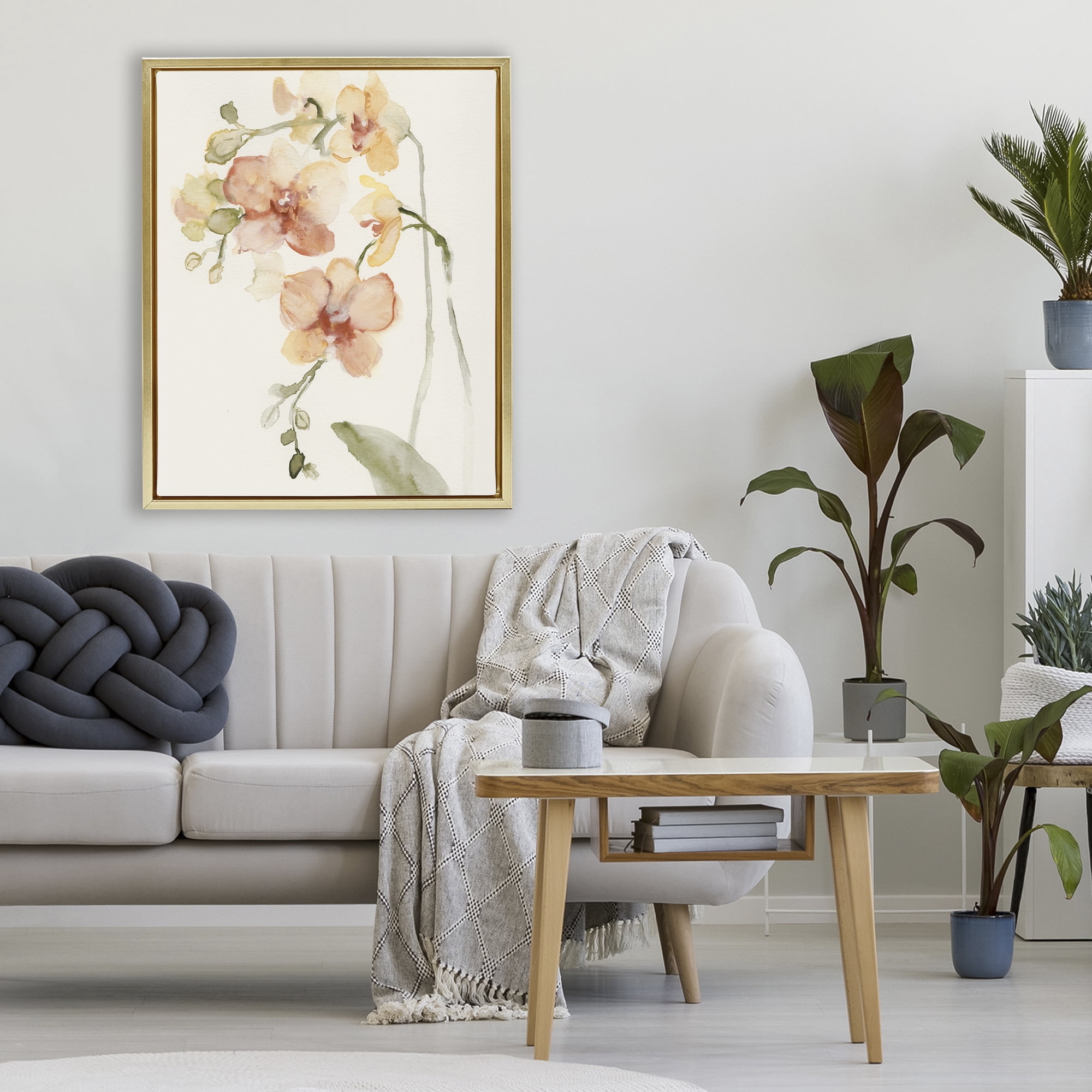 Stupell Industries Peach Orchid in Bloom Gold Framed Floater Canvas Wall Art, design by Victoria Barnes