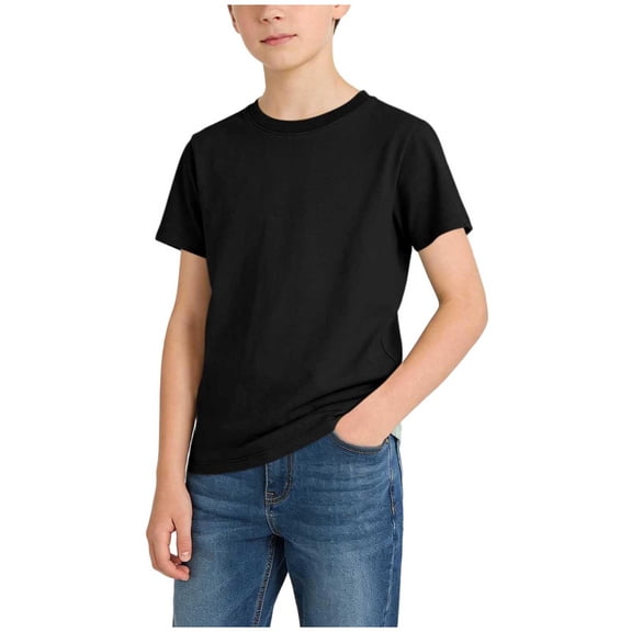 CYRBOKO Boys Cotton T-shirts, Athletic Casual Short Sleeve Stretchy Summer Tops Black Size 7-8 T