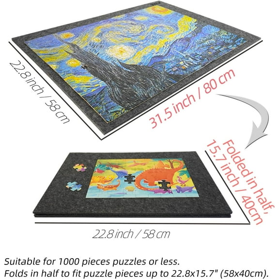 Foldaway Puzzle Board Felt Mat for up to 1000 Pieces of Jigsaw Puzzle, Foldable for Easy Storage, Portable Puzzle Pad, (Black/9mm Thickness)