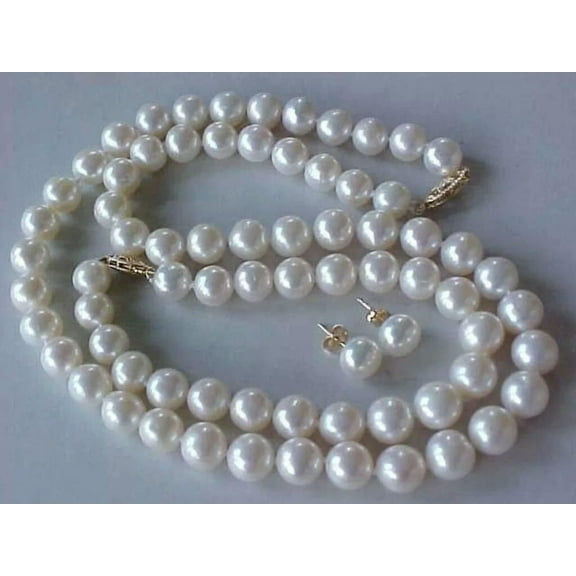 K-KED 9-10MM AAA Genuine White Pearl Necklace Bracelet Earrings Delicate Jewelry Set