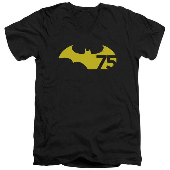 Batman 75 Logo 2 S/S Adult V-Neck T-Shirt 30/1 T-Shirt Black