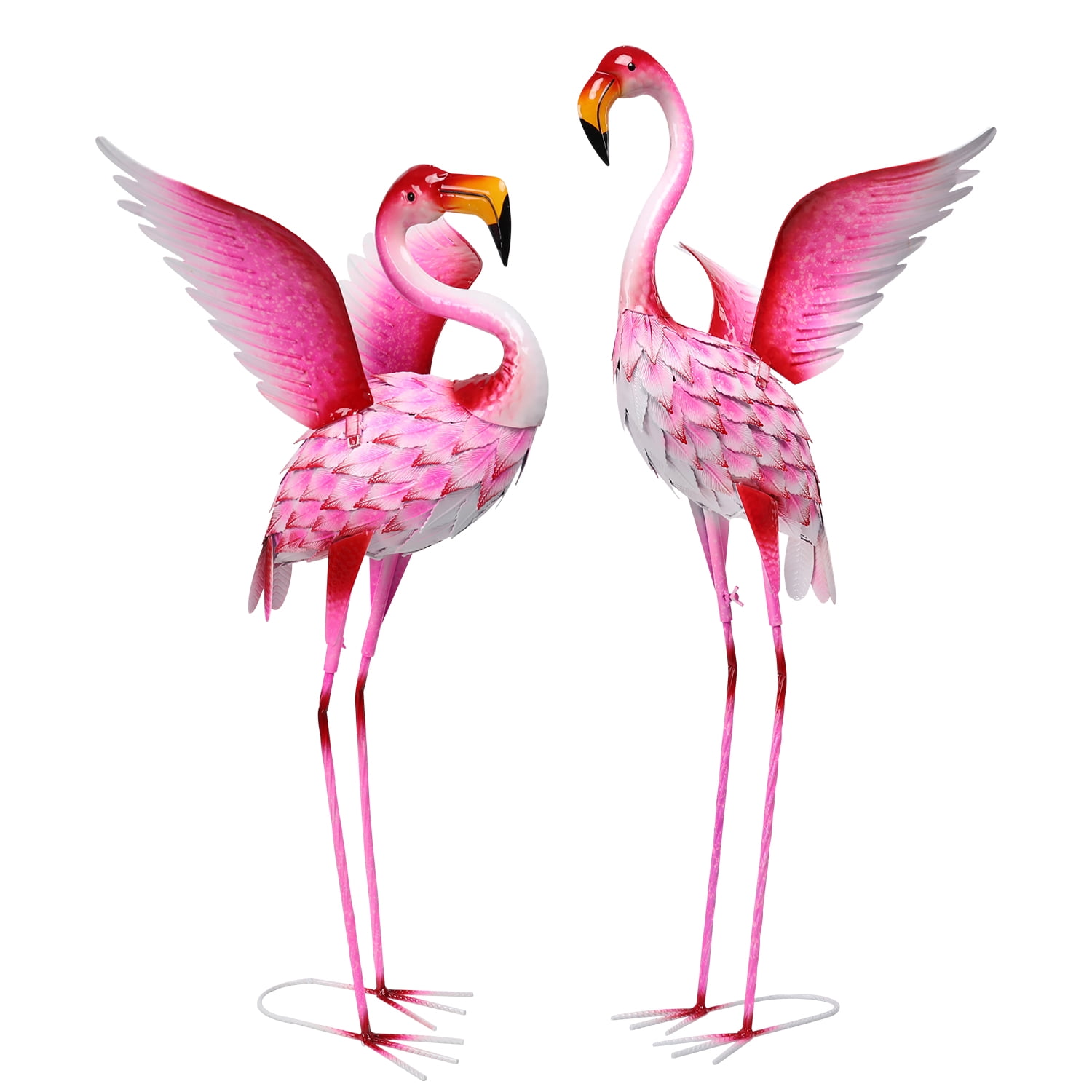 Garden Statues Flamingo Sculptures Metal Yard Art, Pink Bird Art Outdoor Backyard Decor Patio Lawn Porch Ornament Flamingo Yard Decoration