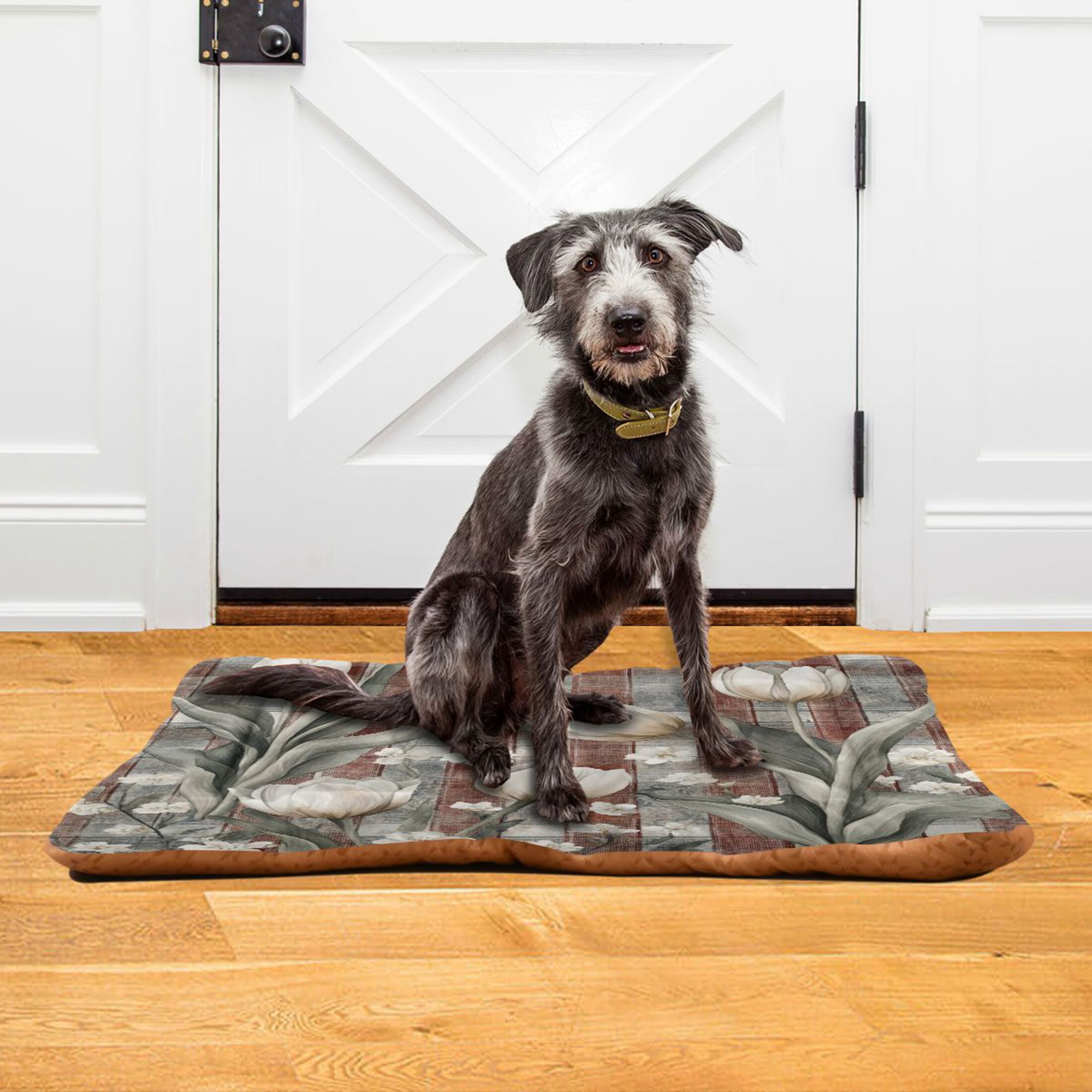 Qxltty White Tulip Flowers Ped Pad Wear-resistant and Hard to Bite Through Sleeping Pad for Small Medium Large Dogs Winter Pet Bed 36×24in