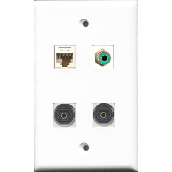 RiteAV 1 Port RCA Green 2 Port Toslink and 1 Port Cat6 Ethernet White Wall Plate