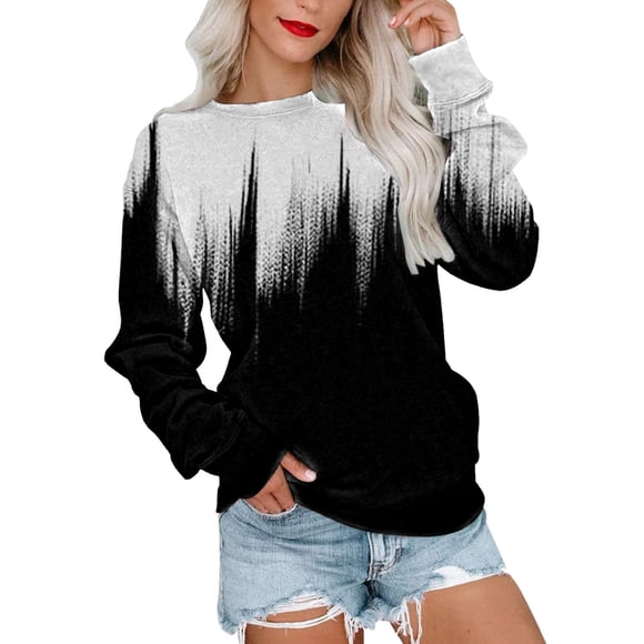 MSJUHEG Hoodies For Women Hoodie Fashion Long Sleeve Round Neck Pullover Tie Dye Gradient Printing Hoodless Sweatshirt Womens Hoodies H L