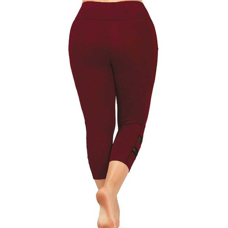 Enjiwell Women's Plus Size Solid Color Hollow Side Pockets Skinny Three  Quarter Leggings