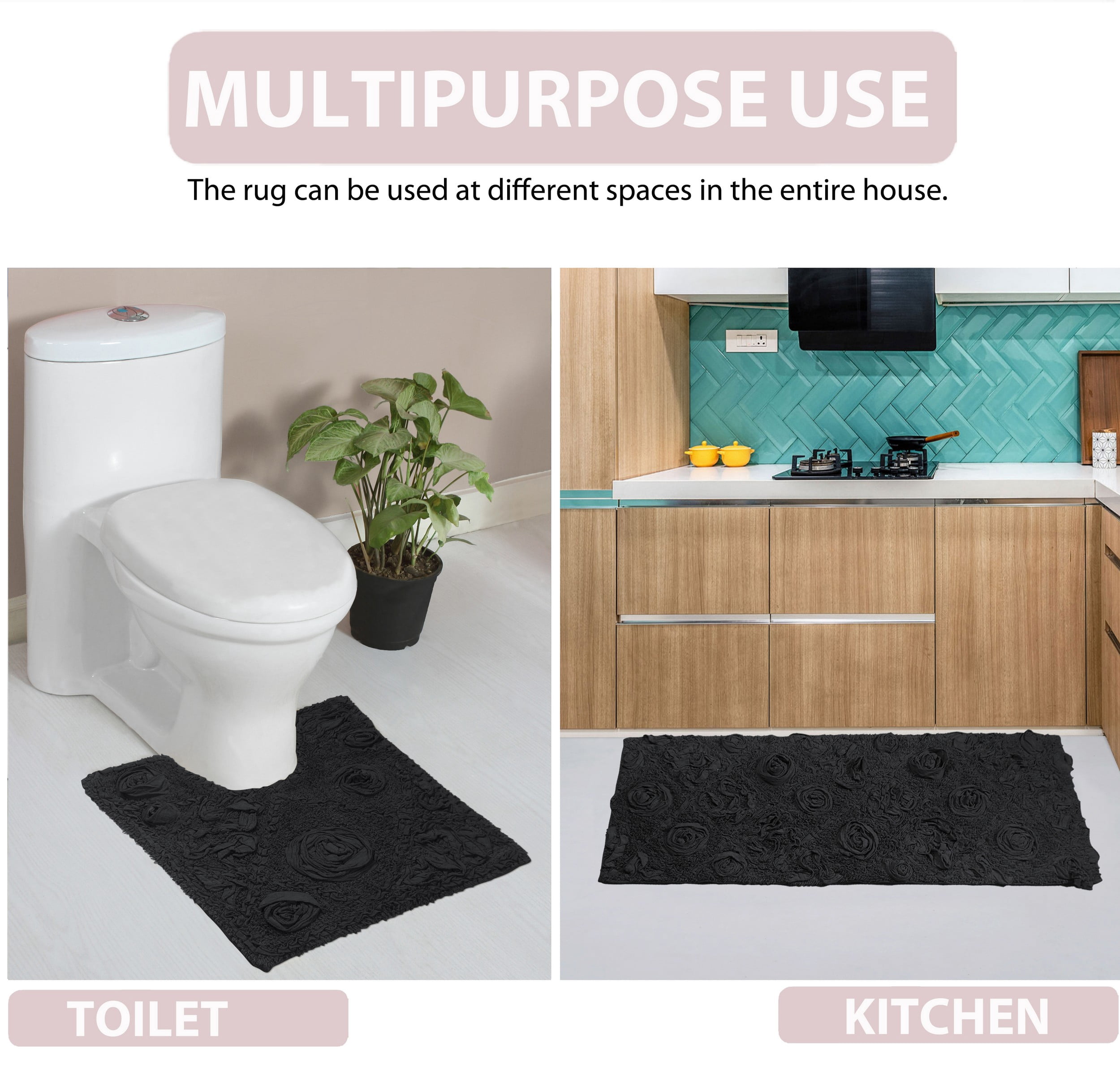 Home Weavers Modesto Collection Toilet Rugs U Shaped Contour Rug, Extra Thick Bathroom Rug, Non-Slip Contour Mat for Bathroom, 100% Cotton Soft & Absorbent, Machine Washable, 20"x20" Contour, Gray